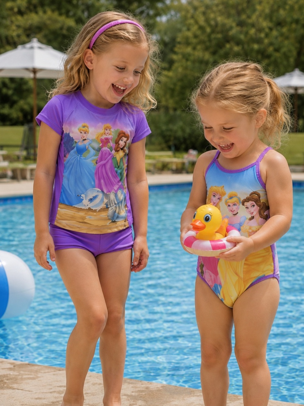 Disney Store Princess Toddler Bathing Suit (3) & Swim Top XXS (2/3) Simmer Beach